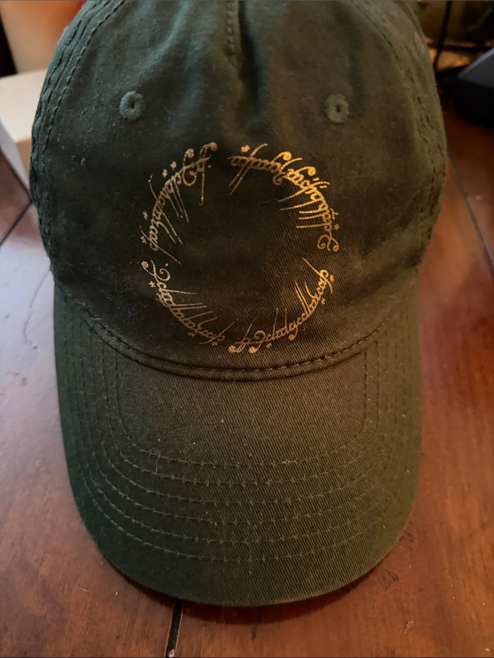 Dark Green Baseball Cap with Gold Script Ring